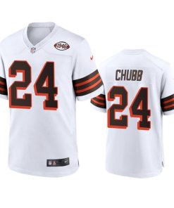 Men's Browns #24 Nick Chubb Nike 1946 Collection Alternate Game Limited NFL Jersey - White