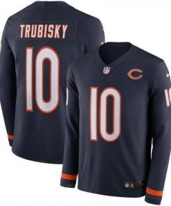 Men's Chicago Bears #10 Mitchell Trubisky Navy Blue Team Color Men's Stitched NFL Limited Therma Long Sleeve Jersey Men's