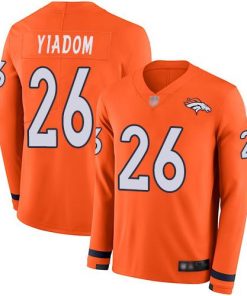 Men's Denver Broncos #26 Isaac Yiadom Orange Team Color Men's Stitched NFL Limited Therma Long Sleeve Jersey Men's