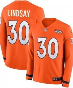 Men's Denver Broncos #30 Phillip Lindsay Orange Team Color Men's Stitched NFL Limited Therma Long Sleeve Jersey Men's