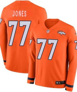 Men's Denver Broncos #77 Sam Jones Orange Team Color Men's Stitched NFL Limited Therma Long Sleeve Jersey Men's