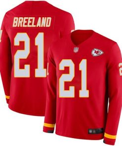 Men's Kansas City Chiefs #21 Bashaud Breeland Red Team Color Men's Stitched NFL Limited Therma Long Sleeve Jersey Men's