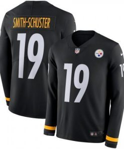 Men's Pittsburgh Steelers #19 JuJu Smith-Schuster Black Team Color Men's Stitched NFL Limited Therma Long Sleeve Jersey Men's