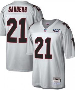 Atlanta Atlanta Falcons #21 Deion Sanders Mitchell & Ness NFL 100 Retired Player Platinum Jersey Men's