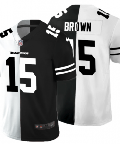 Baltimore Baltimore Ravens #15 Marquise Brown Men's Black V White Peace Split Nike Vapor Untouchable Limited NFL Jersey Men's
