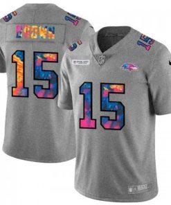 Baltimore Baltimore Ravens #15 Marquise Brown Men's Nike Multi-Color 2020 NFL Crucial Catch NFL Jersey Greyheather Men's