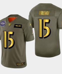 Baltimore Baltimore Ravens #15 Marquise Brown Men's Nike Olive Gold 2019 Salute to Service Limited NFL 100 Jersey Men's