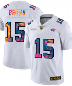 Baltimore Baltimore Ravens #15 Marquise Brown Men's White Nike Multi-Color 2020 NFL Crucial Catch Limited NFL Jersey Men's