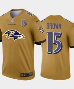 Baltimore Baltimore Ravens #15 Marquise Brown Gold Men's Nike Big Team Logo Player Vapor Limited NFL Jersey Men's