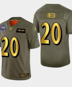 Baltimore Baltimore Ravens #20 Ed Reed Men's Nike Olive Gold 2019 Salute to Service Limited NFL 100 Jersey Men's