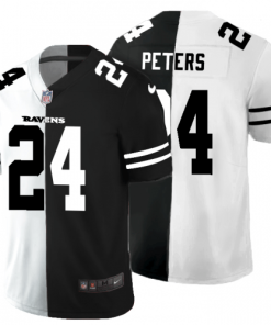 Baltimore Baltimore Ravens #24 Marcus Peters Men's Black V White Peace Split Nike Vapor Untouchable Limited NFL Jersey Men's