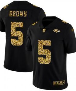 Baltimore Baltimore Ravens #5 Marquise Brown Men's Nike Leopard Print Fashion Vapor Limited NFL Jersey Black Men's