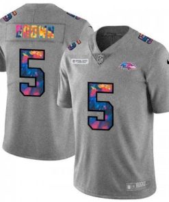 Baltimore Baltimore Ravens #5 Marquise Brown Men's Nike Multi-Color 2020 NFL Crucial Catch NFL Jersey Greyheather Men's