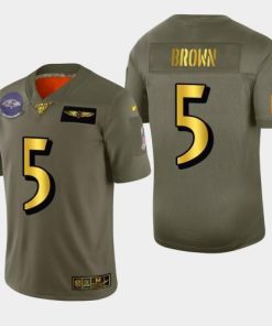 Baltimore Baltimore Ravens #5 Marquise Brown Men's Nike Olive Gold 2019 Salute to Service Limited NFL 100 Jersey Men's