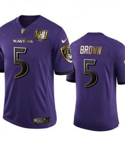 Baltimore Baltimore Ravens #5 Marquise Brown Men's Nike Purple Team 25th Season Golden Limited NFL Jersey Men's