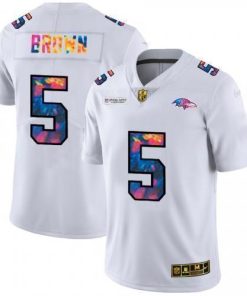 Baltimore Baltimore Ravens #5 Marquise Brown Men's White Nike Multi-Color 2020 NFL Crucial Catch Limited NFL Jersey Men's