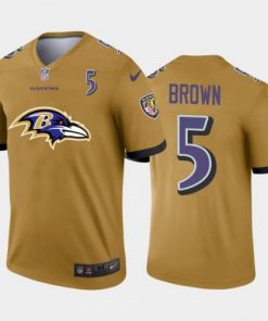 Baltimore Baltimore Ravens #5 Marquise Brown Gold Men's Nike Big Team Logo Player Vapor Limited NFL Jersey Men's