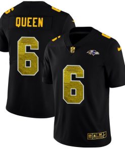 Baltimore Ravens #6 Patrick Queen Men's Black Nike Golden Sequin Vapor Limited NFL Jersey