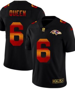 Baltimore Ravens #6 Patrick Queen Men's Black Nike Red Orange Stripe Vapor Limited NFL Jersey