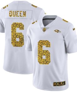 Baltimore Ravens #6 Patrick Queen Men's Nike Flocked Leopard Print Vapor Limited NFL Jersey White