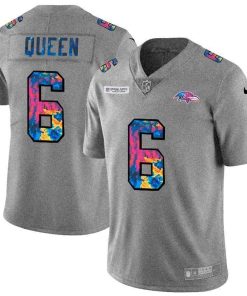 Baltimore Ravens #6 Patrick Queen Men's Nike Multi-Color 2020 NFL Crucial Catch NFL Jersey Greyheather