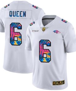 Baltimore Ravens #6 Patrick Queen Men's White Nike Multi-Color 2020 NFL Crucial Catch Limited NFL Jersey