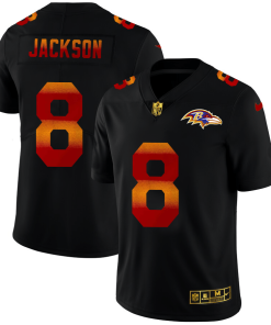Baltimore Ravens #8 Lamar Jackson Men's Black Nike Red Orange Stripe Vapor Limited NFL Jersey