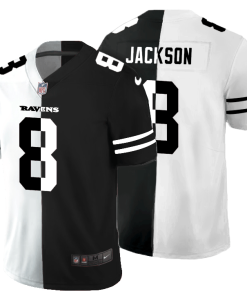 Baltimore Ravens #8 Lamar Jackson Men's Black V White Peace Split Nike Vapor Untouchable Limited NFL Jersey
