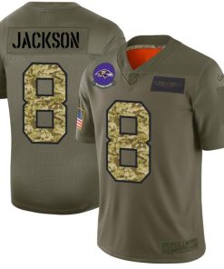 Baltimore Ravens #8 Lamar Jackson Men's Nike 2019 Olive Camo Salute To Service Limited NFL Jersey