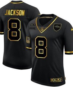 Baltimore Ravens #8 Lamar Jackson Men's Nike 2020 Salute To Service Golden Limited NFL Jersey Black