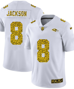 Baltimore Ravens #8 Lamar Jackson Men's Nike Flocked Leopard Print Vapor Limited NFL Jersey White