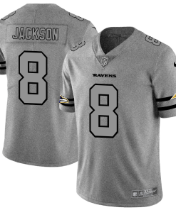 Baltimore Ravens #8 Lamar Jackson Men's Nike Gray Gridiron II Vapor Untouchable Limited NFL Jersey