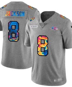 Baltimore Ravens #8 Lamar Jackson Men's Nike Multi-Color 2020 NFL Crucial Catch NFL Jersey Greyheather