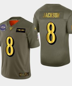 Baltimore Ravens #8 Lamar Jackson Men's Nike Olive Gold 2019 Salute To Service Limited NFL 100 Jersey