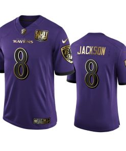 Baltimore Ravens #8 Lamar Jackson Men's Nike Purple Team 25th Season Golden Limited NFL Jersey