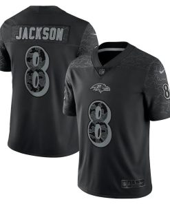 Baltimore Ravens #8 Lamar Jackson Black Men's Nike NFL Black Reflective Limited Jersey