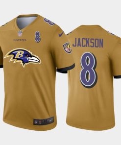 Baltimore Ravens #8 Lamar Jackson Gold Men's Nike Big Team Logo Player Vapor Limited NFL Jersey