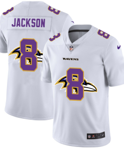 Baltimore Ravens #8 Lamar Jackson White Men's Nike Team Logo Dual Overlap Limited NFL Jersey