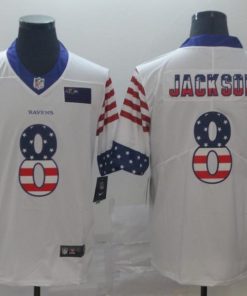 Baltimore Ravens #8 Lamar Jackson White Men's Nike Team Logo USA Flag Vapor Untouchable Limited NFL Jersey