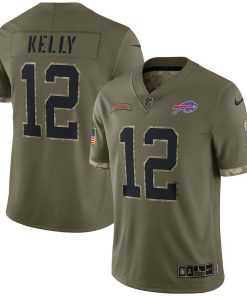 Buffalo Bills #12 Jim Kelly Nike Men's 2022 Salute To Service Limited Jersey - Olive