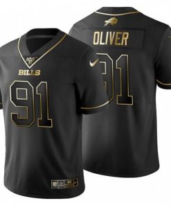 Buffalo Buffalo Bills #91 Ed Oliver Men's Nike Black Golden Limited NFL 100 Jersey Men's