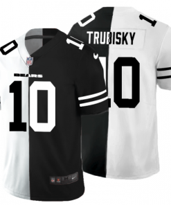Chicago Chicago Bears #10 Mitchell Trubisky Men's Black V White Peace Split Nike Vapor Untouchable Limited NFL Jersey Men's
