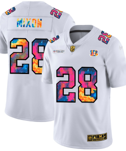 Cincinnati Bengals #28 Joe Mixon Men's White Nike Multi-Color 2020 NFL Crucial Catch Limited NFL Jersey