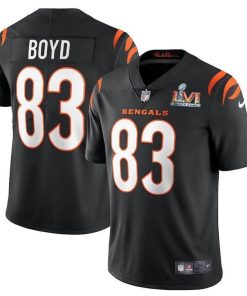Cincinnati Bengals #83 Tyler Boyd Black Super Bowl LVI Patch Men's Nike Vapor Limited Jersey