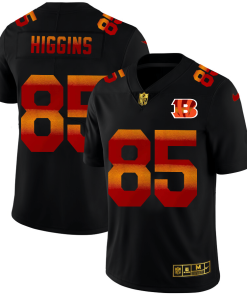 Cincinnati Bengals #85 Tee Higgins Men's Black Nike Red Orange Stripe Vapor Limited NFL Jersey