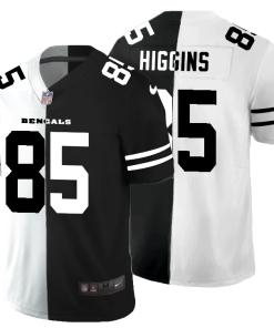 Cincinnati Bengals #85 Tee Higgins Men's Black V White Peace Split Nike Vapor Untouchable Limited NFL Jersey