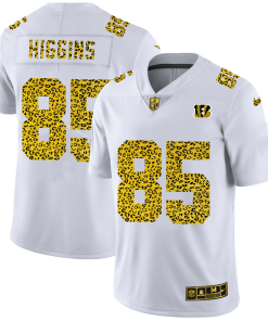 Cincinnati Bengals #85 Tee Higgins Men's Nike Flocked Leopard Print Vapor Limited NFL Jersey White