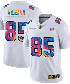 Cincinnati Bengals #85 Tee Higgins Men's White Nike Multi-Color 2020 NFL Crucial Catch Limited NFL Jersey