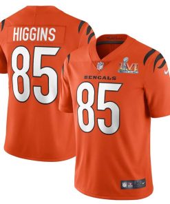 Cincinnati Bengals #85 Tee Higgins Orange Super Bowl LVI Patch Men's Nike Alternate Vapor Limited Jersey