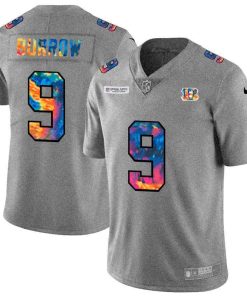 Cincinnati Bengals #9 Joe Burrow Men's Nike Multi-Color 2020 NFL Crucial Catch NFL Jersey Greyheather